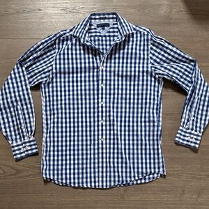 Tommy Hilfiger Men's Checkered Button Down Shirt Dress Shirt Long Sleeve Blue